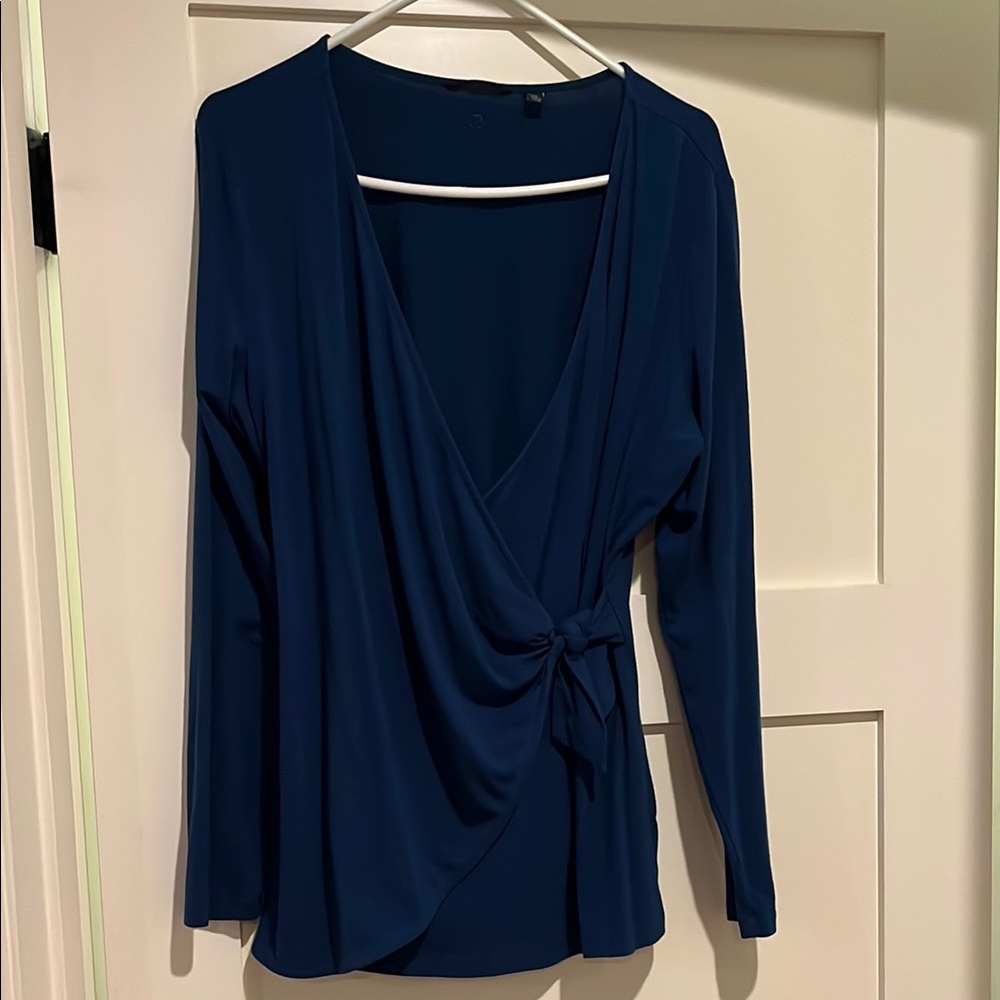 Teal blue Betabrand faux wrap top